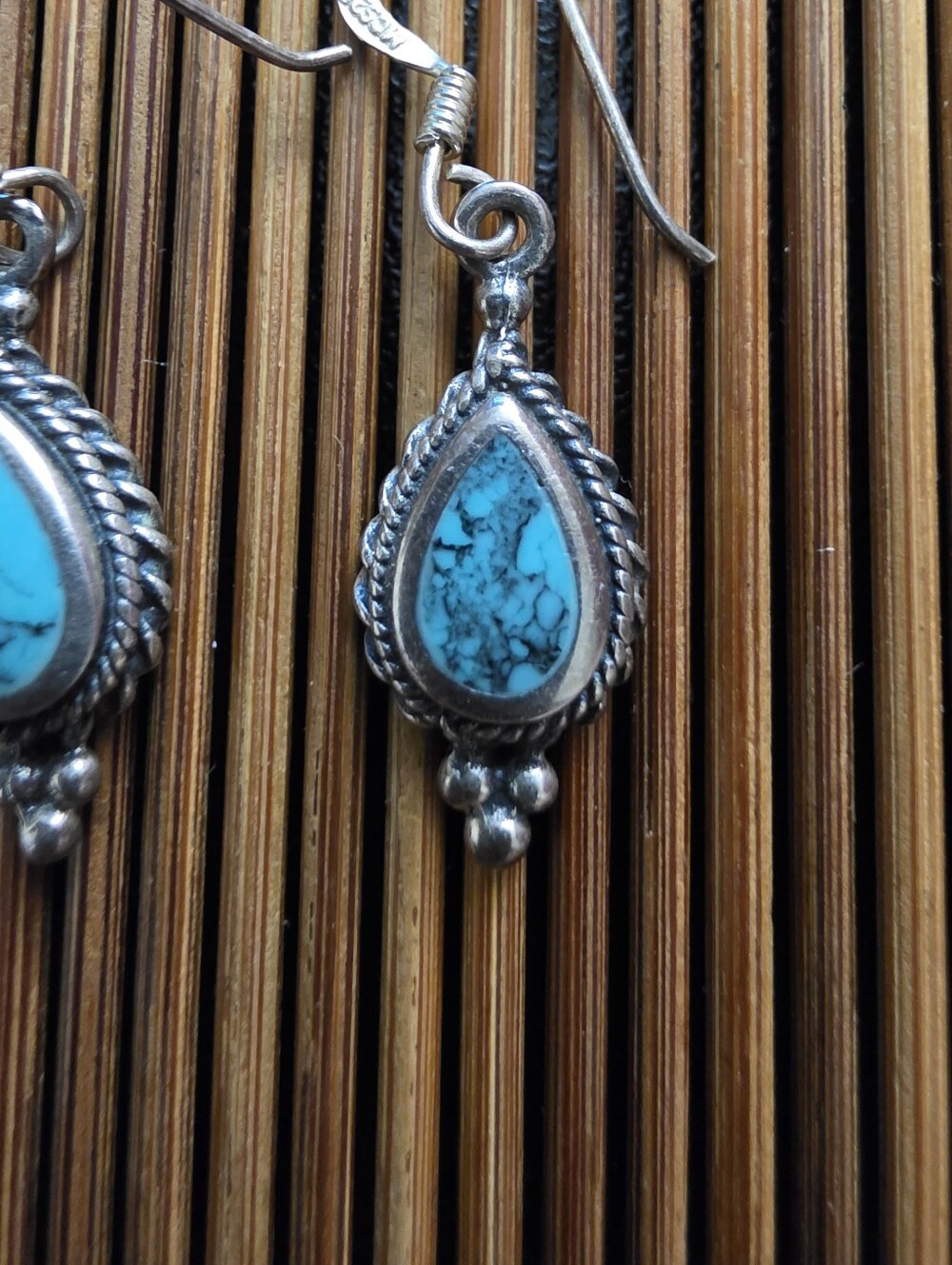 925 Silver Turquoise Dangle Earrings (Vintage) - Picture 4 of 11